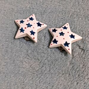 Vintage Patriotic Star Shaped Acrylic Clip Earrings